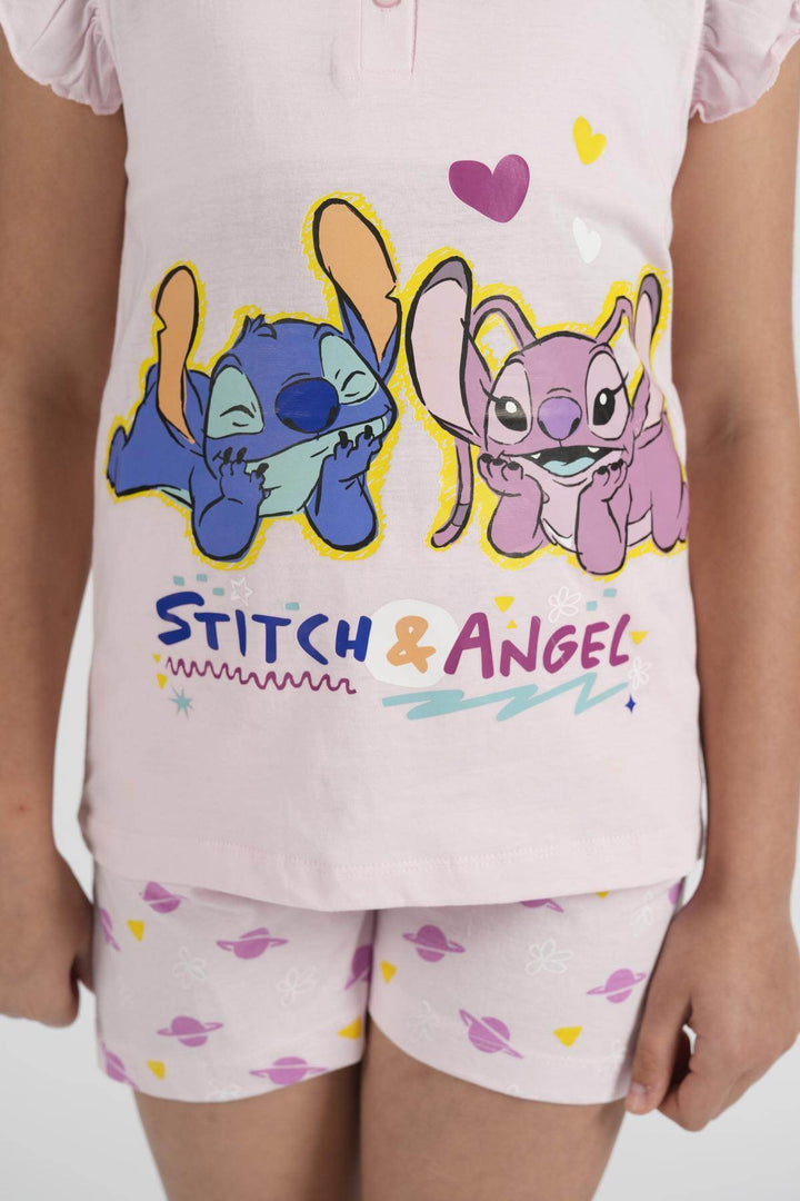 Pigiama Bimba Giro Manica - Pantalone Corto Disegno Stitch - - DISNEY/MARVEL