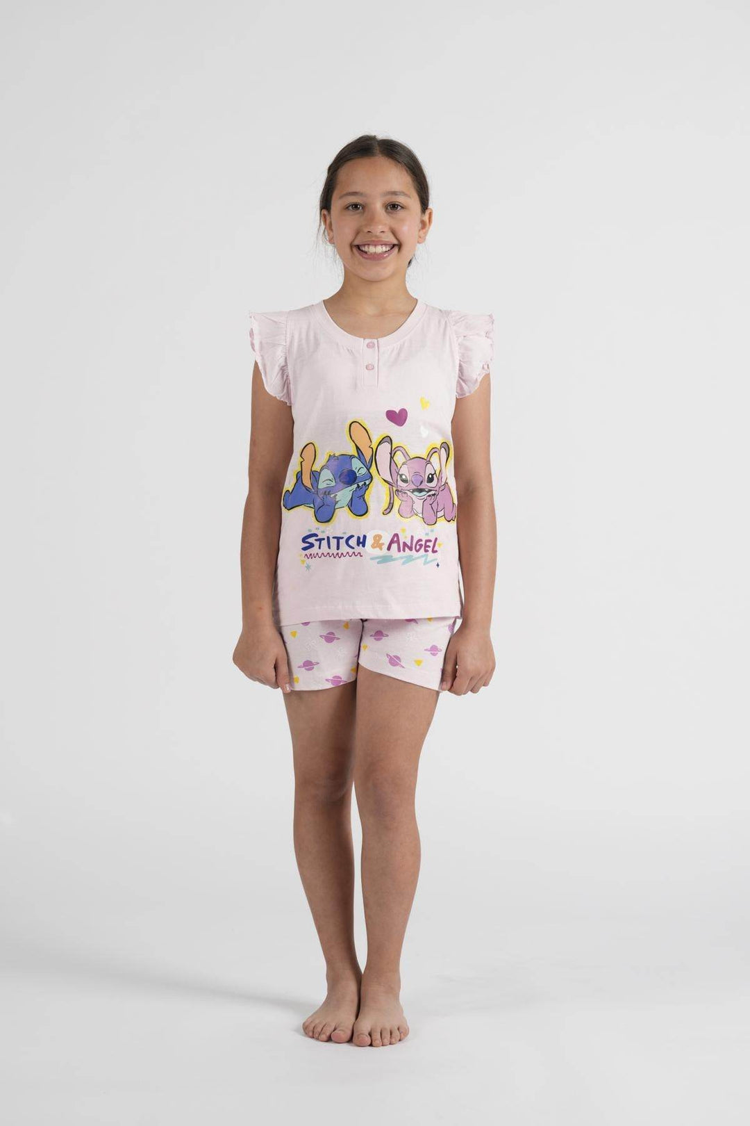 Pigiama Bimba Giro Manica - Pantalone Corto Disegno Stitch - - DISNEY/MARVEL