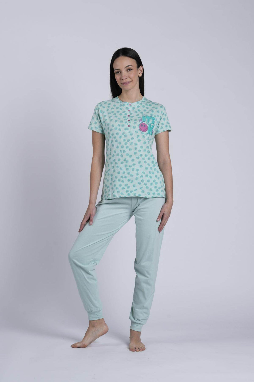Pigiama Donna Serafino Mezza Manica Pantalone Lungo - - LOV IT