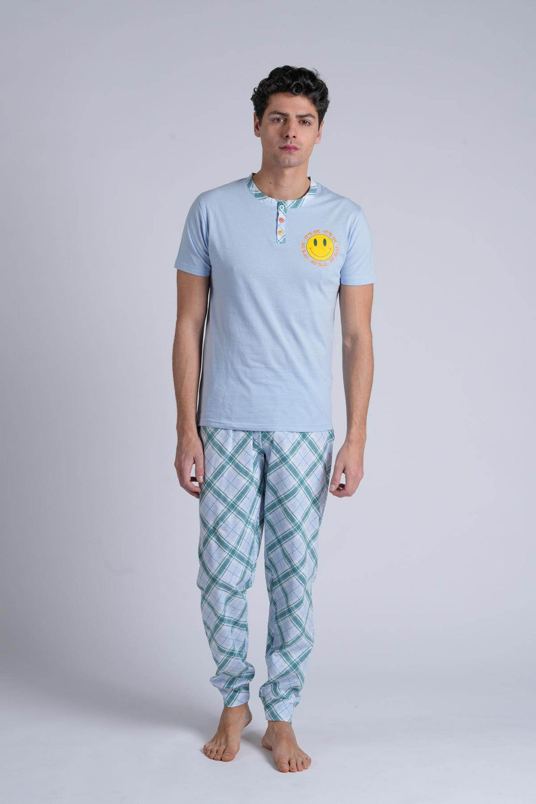 Pigiama Uomo Serafino Mezza Manica Pantalone Lungo - - LOV IT