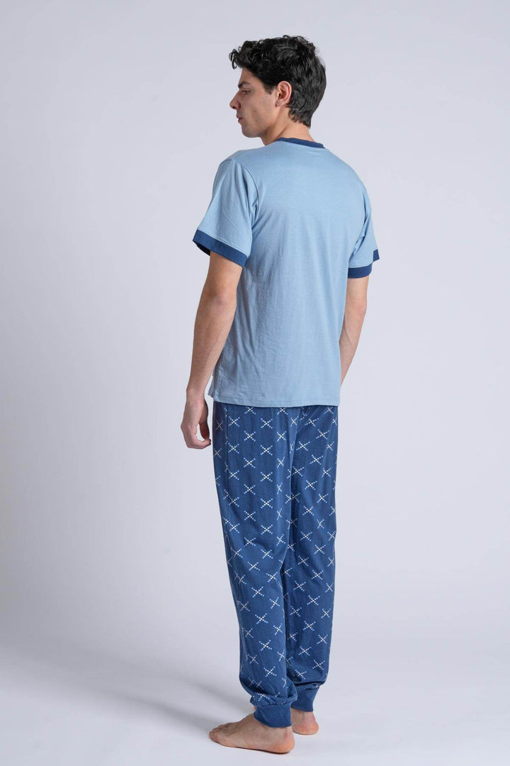 Pigiama Uomo Aperto Mezza Manica Pantalone Lungo - - KIWEAR