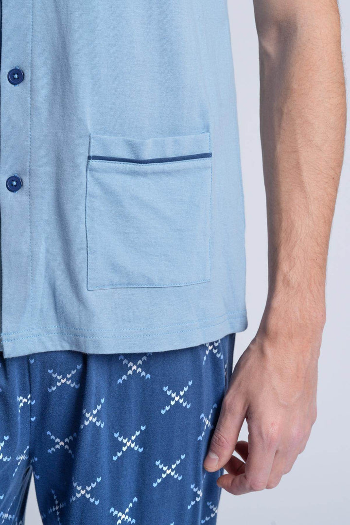 Pigiama Uomo Aperto Mezza Manica Pantalone Lungo - - KIWEAR