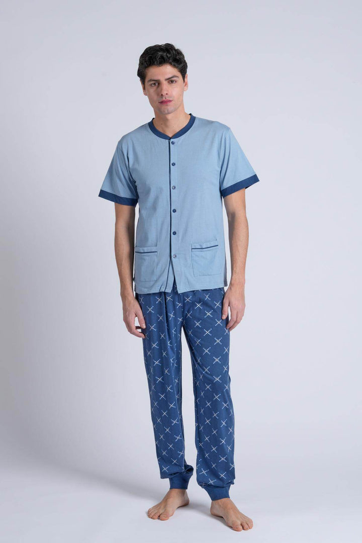 Pigiama Uomo Aperto Mezza Manica Pantalone Lungo - - KIWEAR