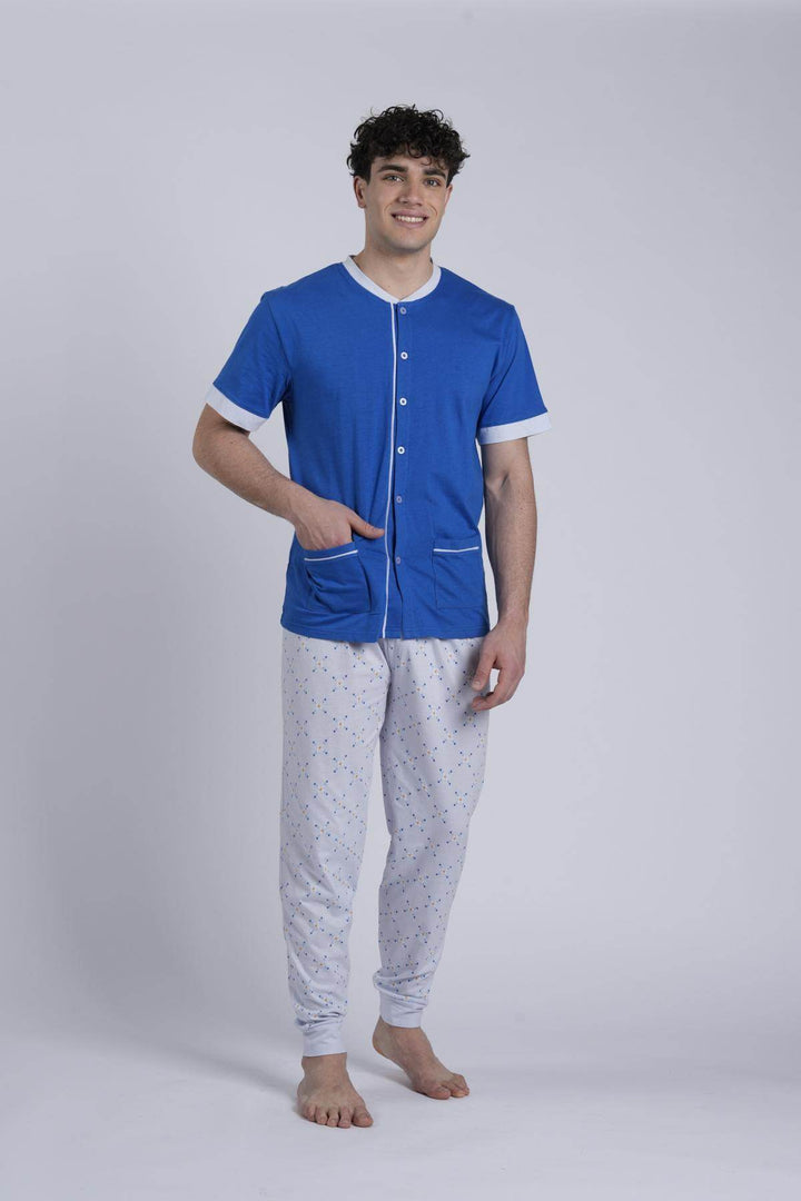 Pigiama Uomo Aperto Mezza Manica Pantalone Lungo - - KIWEAR