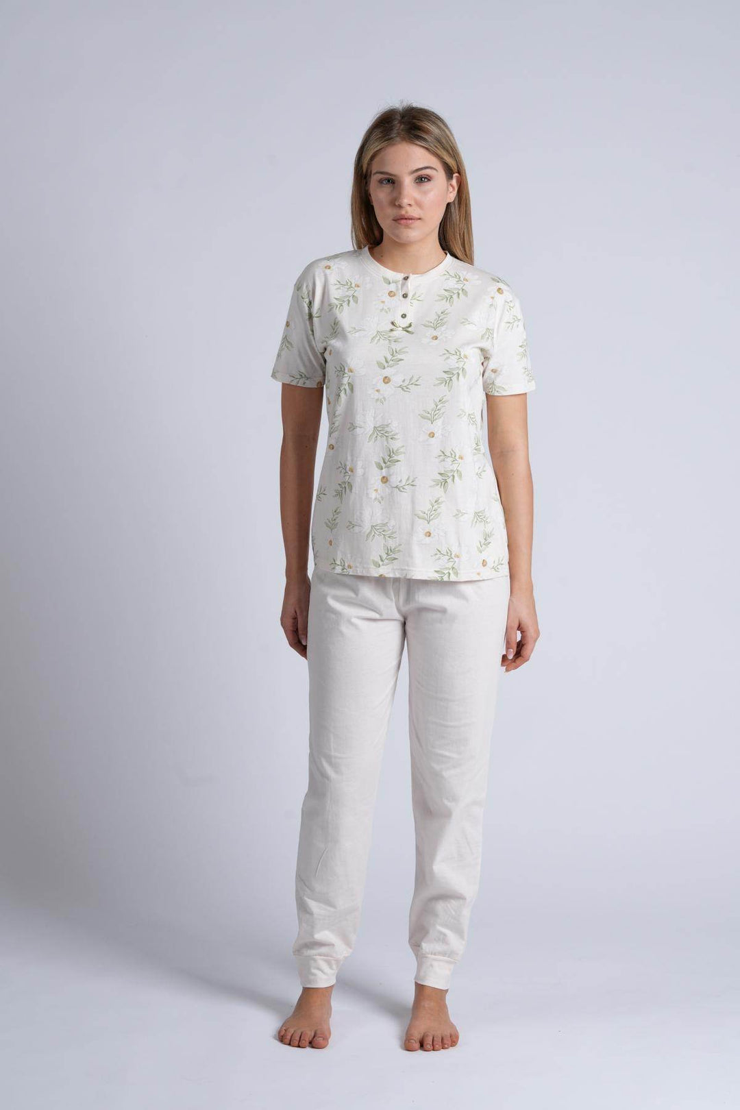 Pigiama Donna Serafino Mezza Manica Pantalone Lungo - - KIWEAR