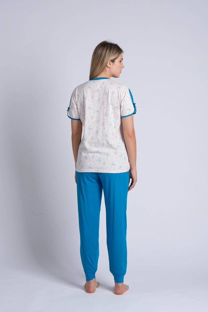 Pigiama Donna Serafino Mezza Manica Pantalone Lungo - - KIWEAR