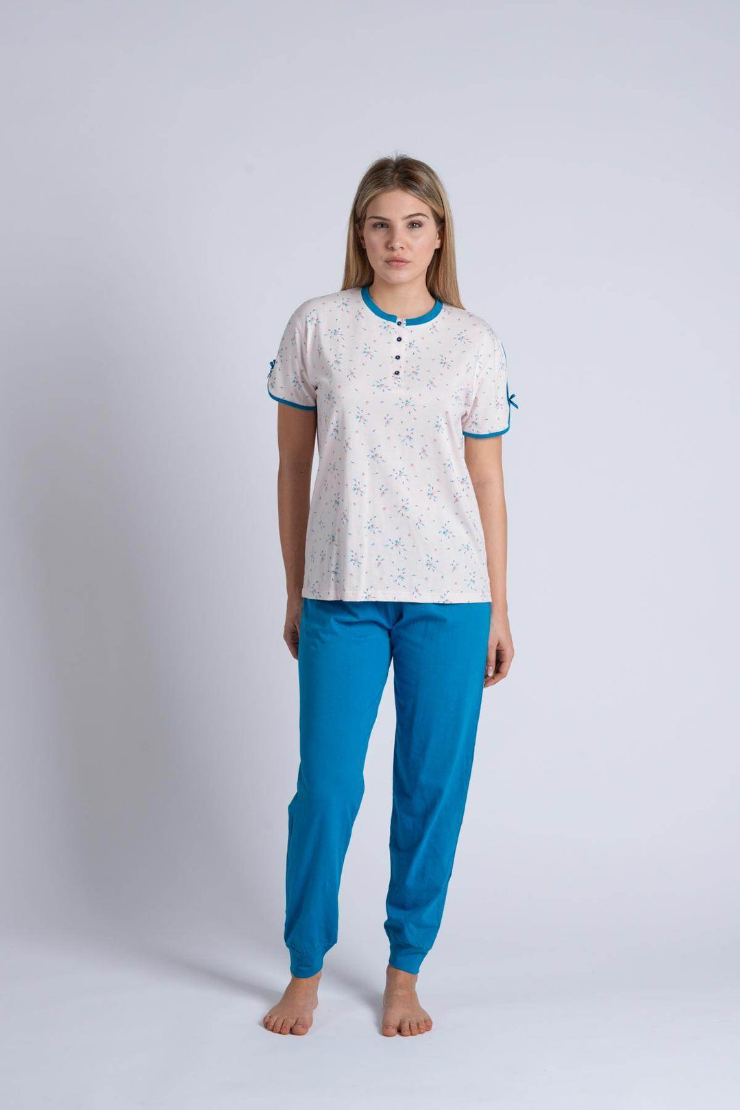 Pigiama Donna Serafino Mezza Manica Pantalone Lungo - - KIWEAR