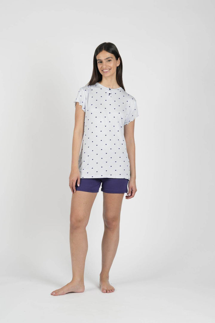 Pigiama Donna Viscosa Serafino Mezza Manica Pantalone Corto - - LOV IT