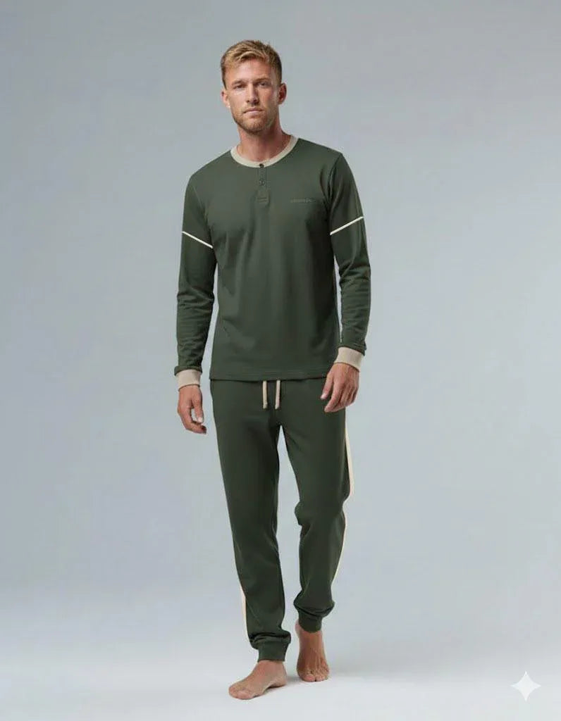 Pigiama Uomo Manica Lunga Pantalone Lungo Tessuto Morbido Garzato - Kisené