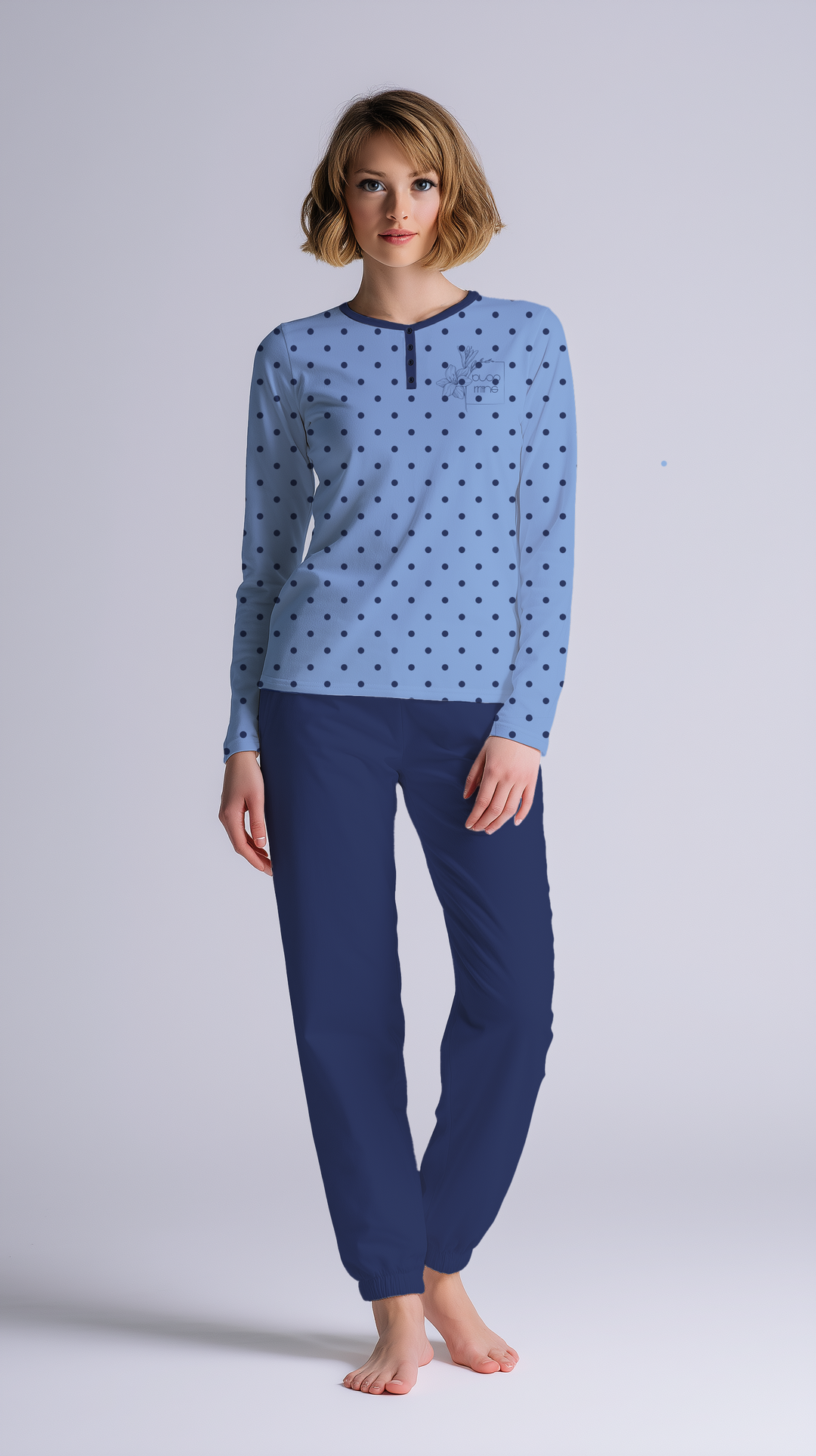 Pigiama Donna Serafino Manica Lunga Pantalone Lungo