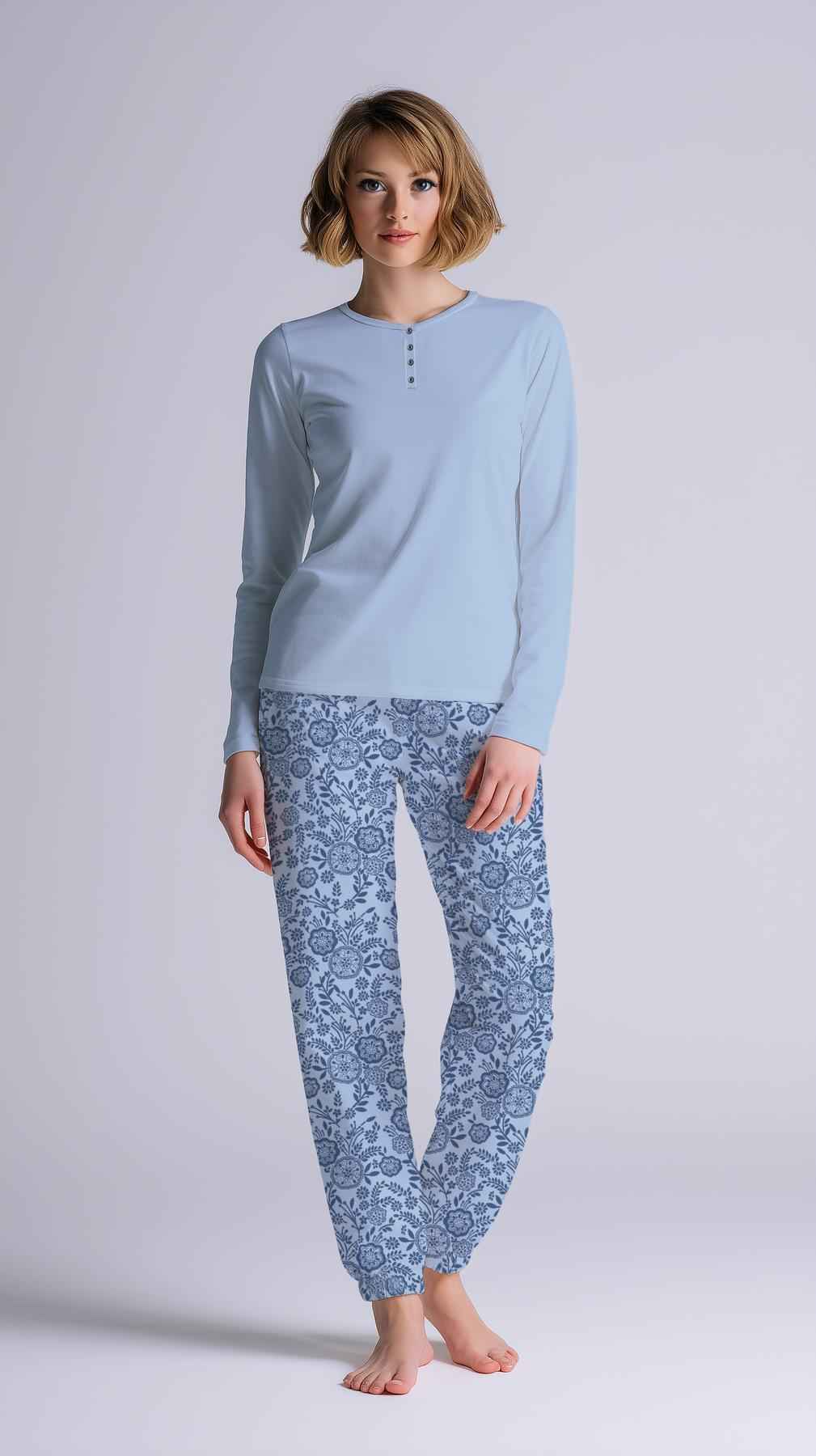 Pigiama Donna Serafino Manica Lunga Pantalone Lungo