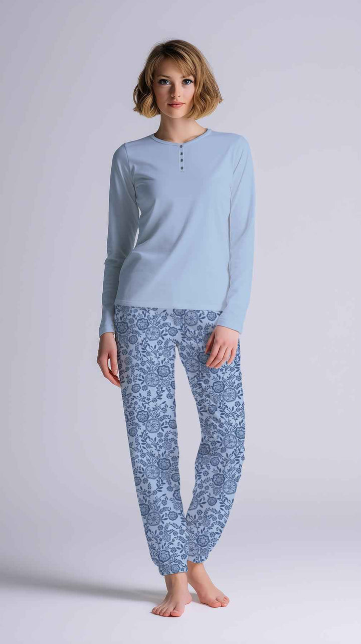 Pigiama Donna Serafino Manica Lunga Pantalone Lungo