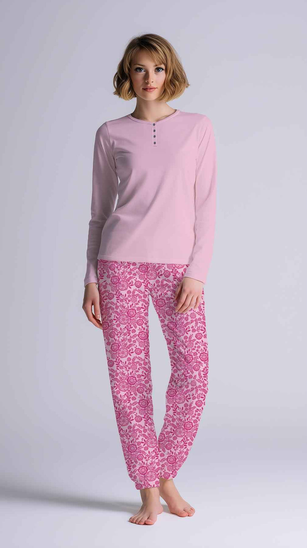 Pigiama Donna Serafino Manica Lunga Pantalone Lungo