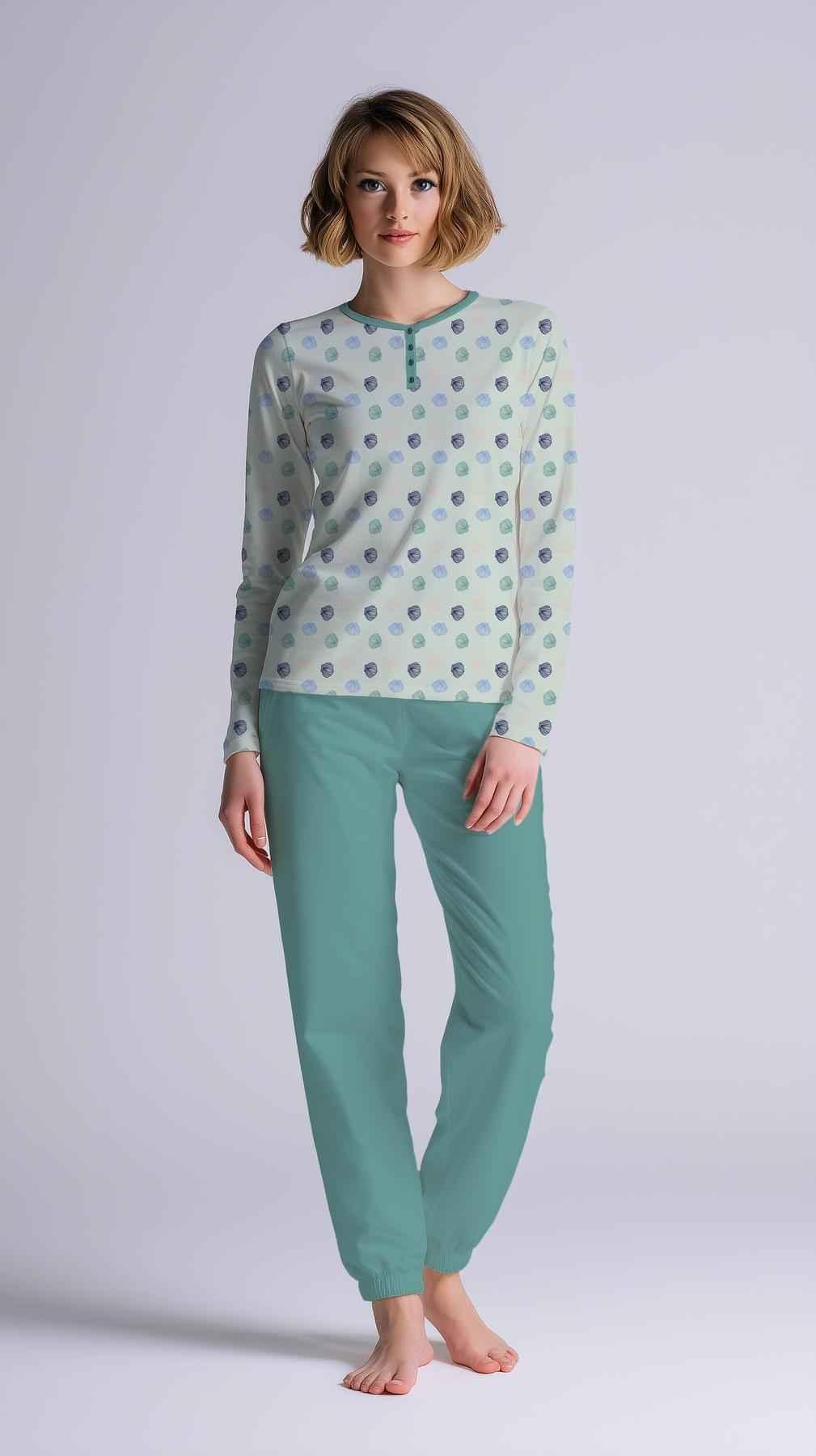 Pigiama Donna Serafino Manica Lunga Pantalone Lungo