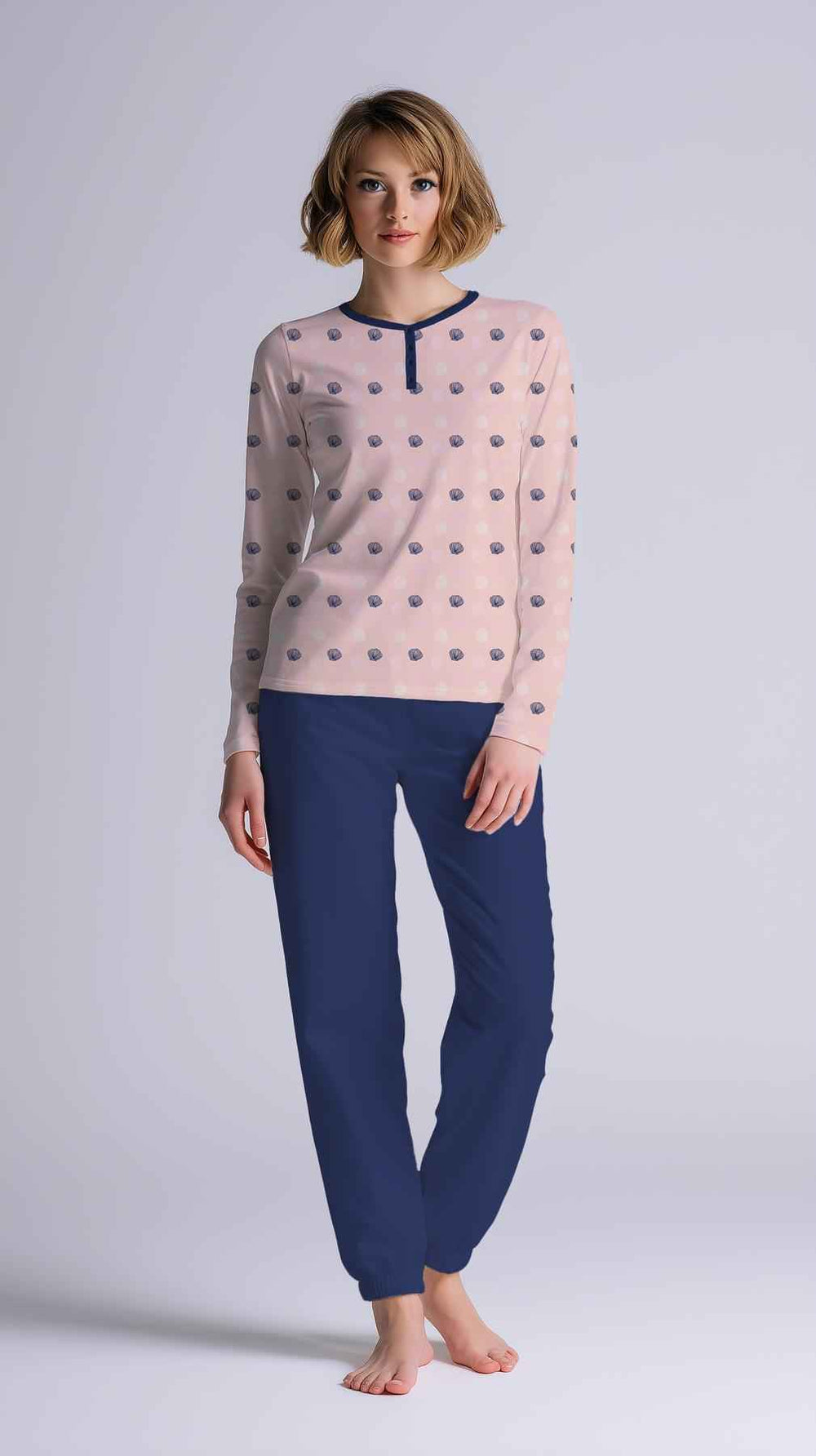 Pigiama Donna Serafino Manica Lunga Pantalone Lungo