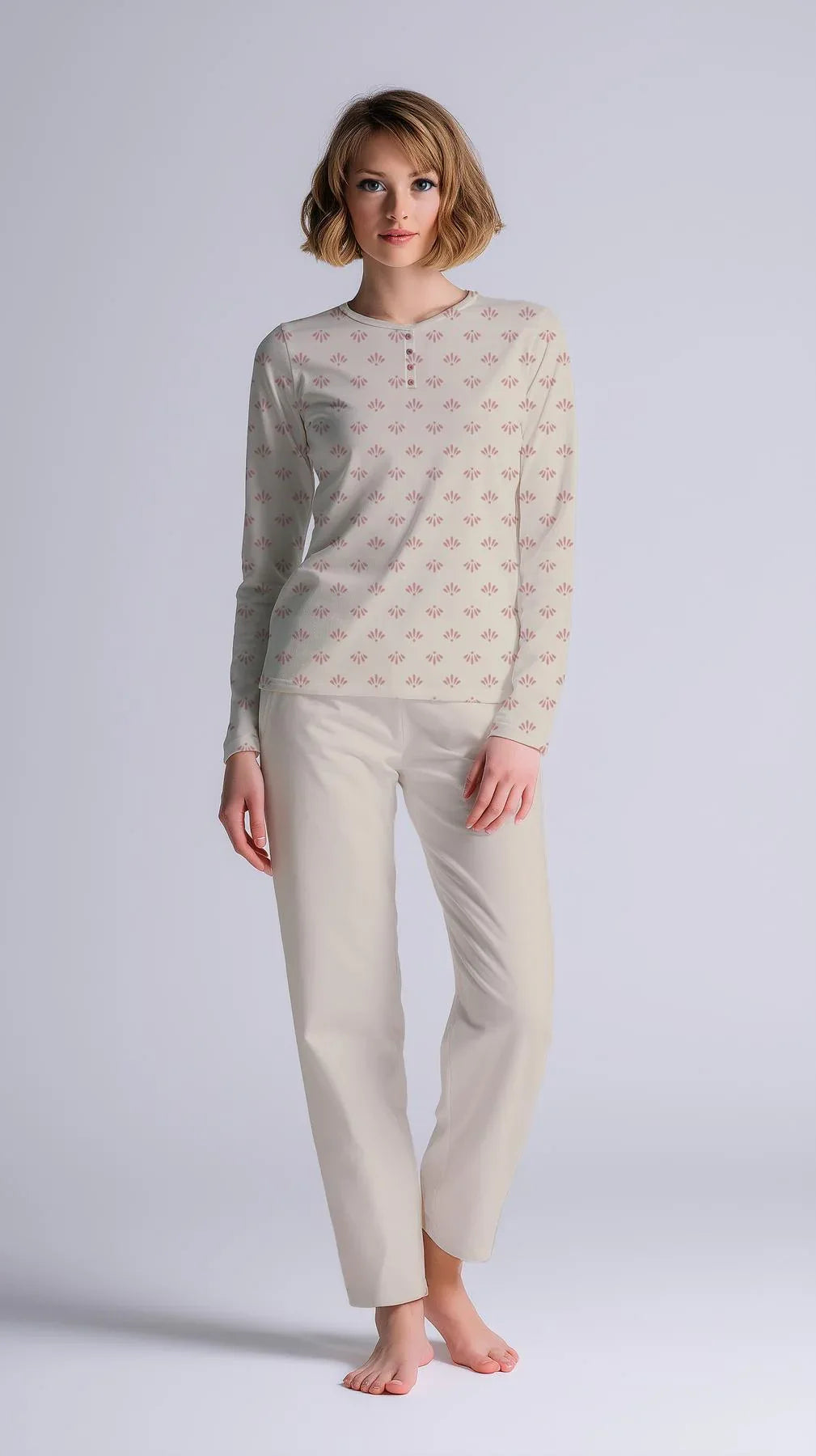 Pigiama Donna Serafino Manica Lunga Pantalone Lungo - Kisené