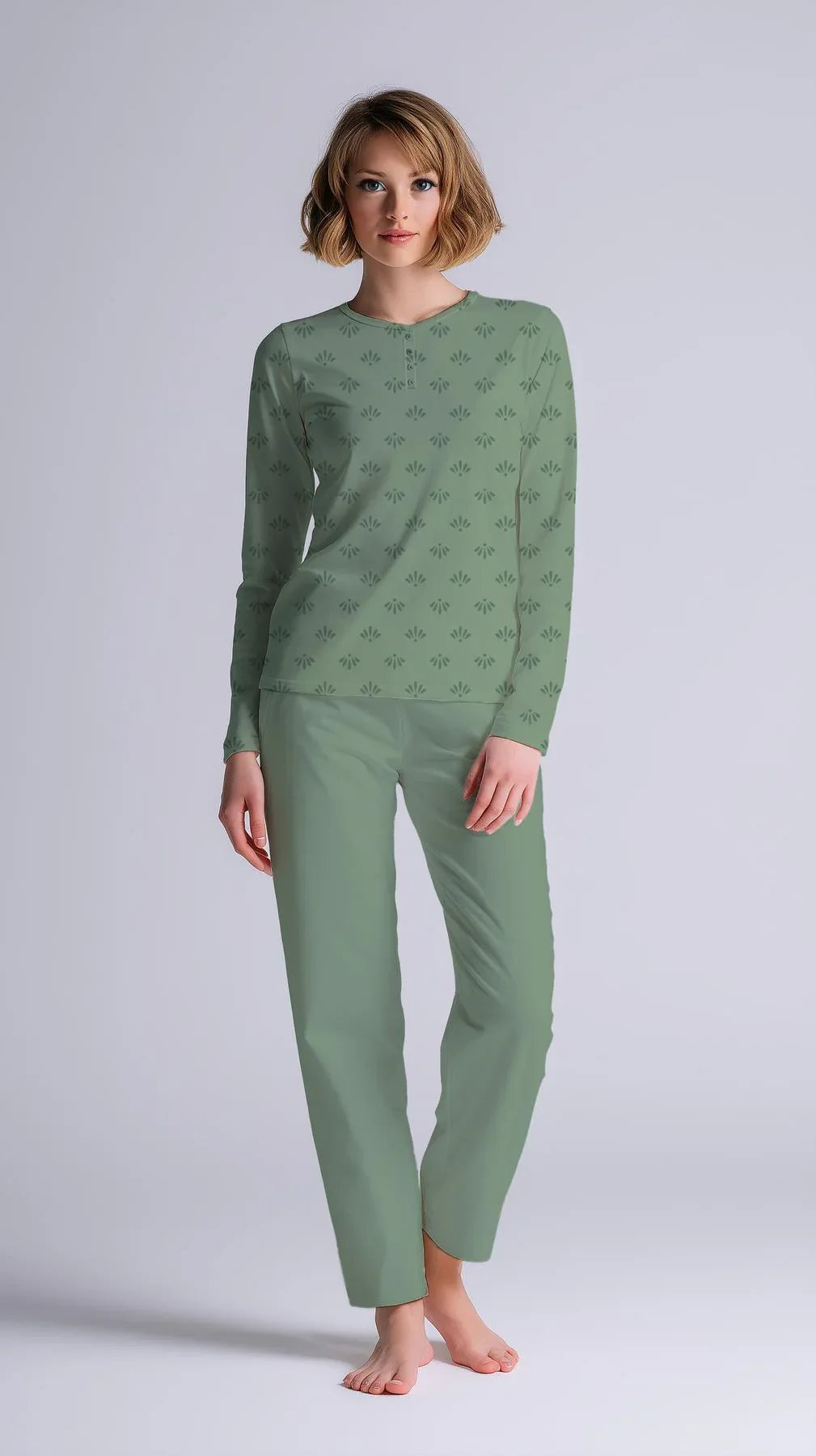 Pigiama Donna Serafino Manica Lunga Pantalone Lungo - Kisené