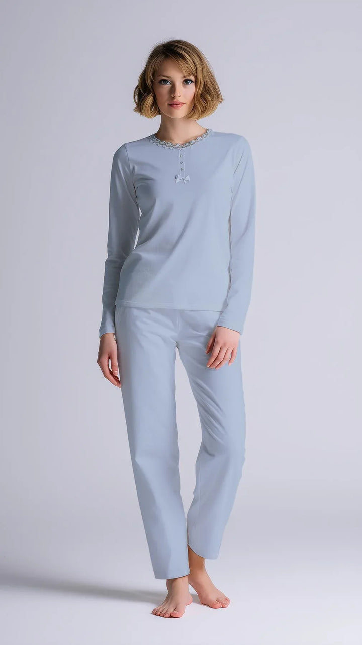 Pigiama Donna Serafino Manica Lunga Pantalone Lungo - Kisené