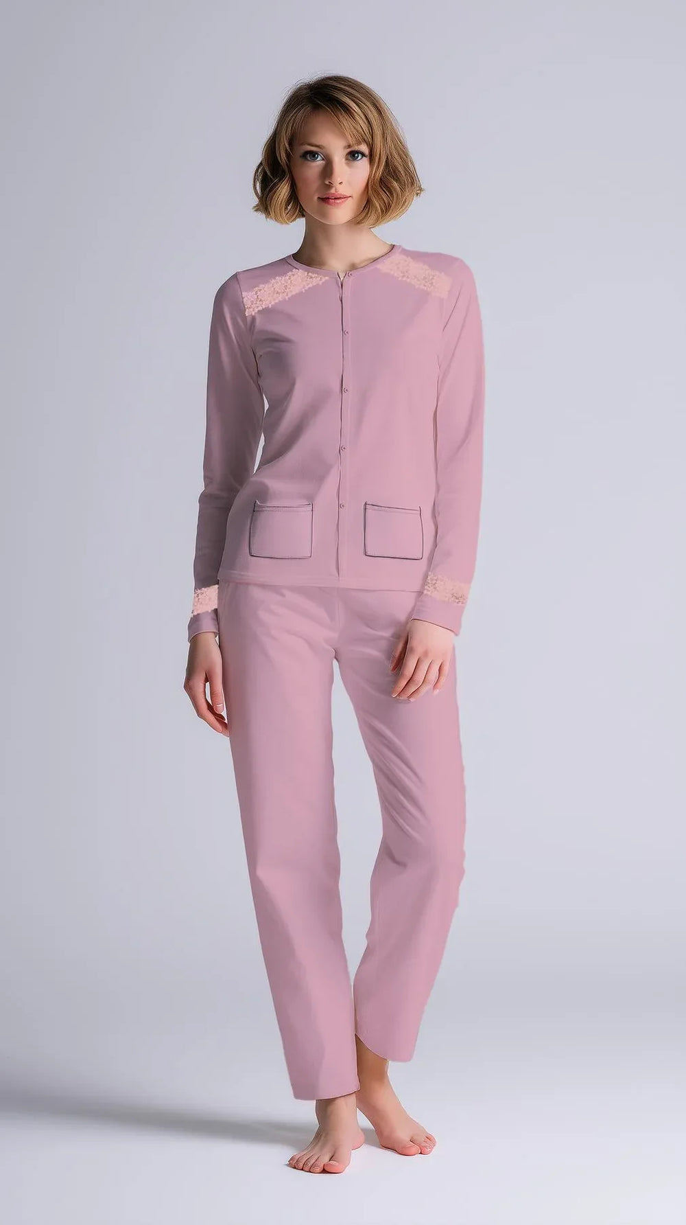 Pigiama Donna Manica Lunga Pantalone Lungo Aperto - Kisené