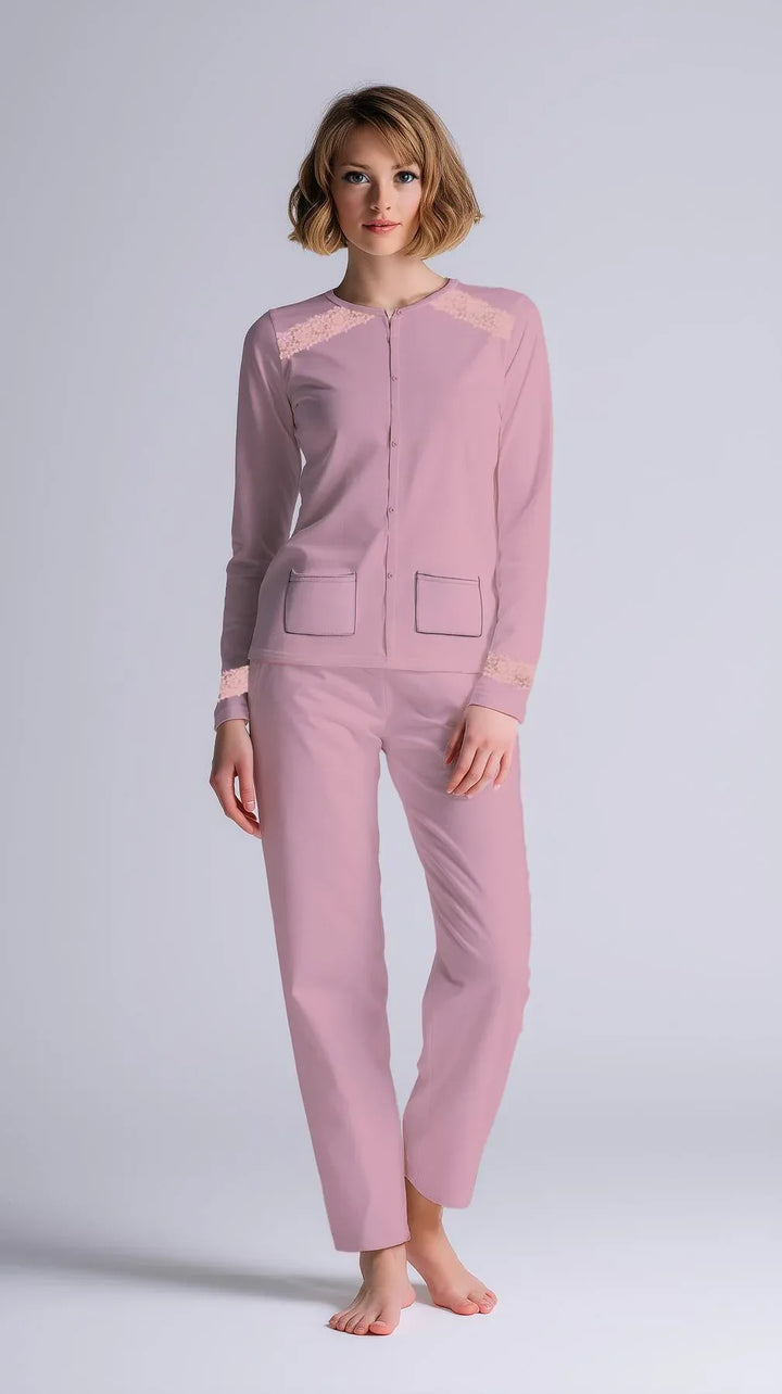 Pigiama Donna Manica Lunga Pantalone Lungo Aperto - Kisené