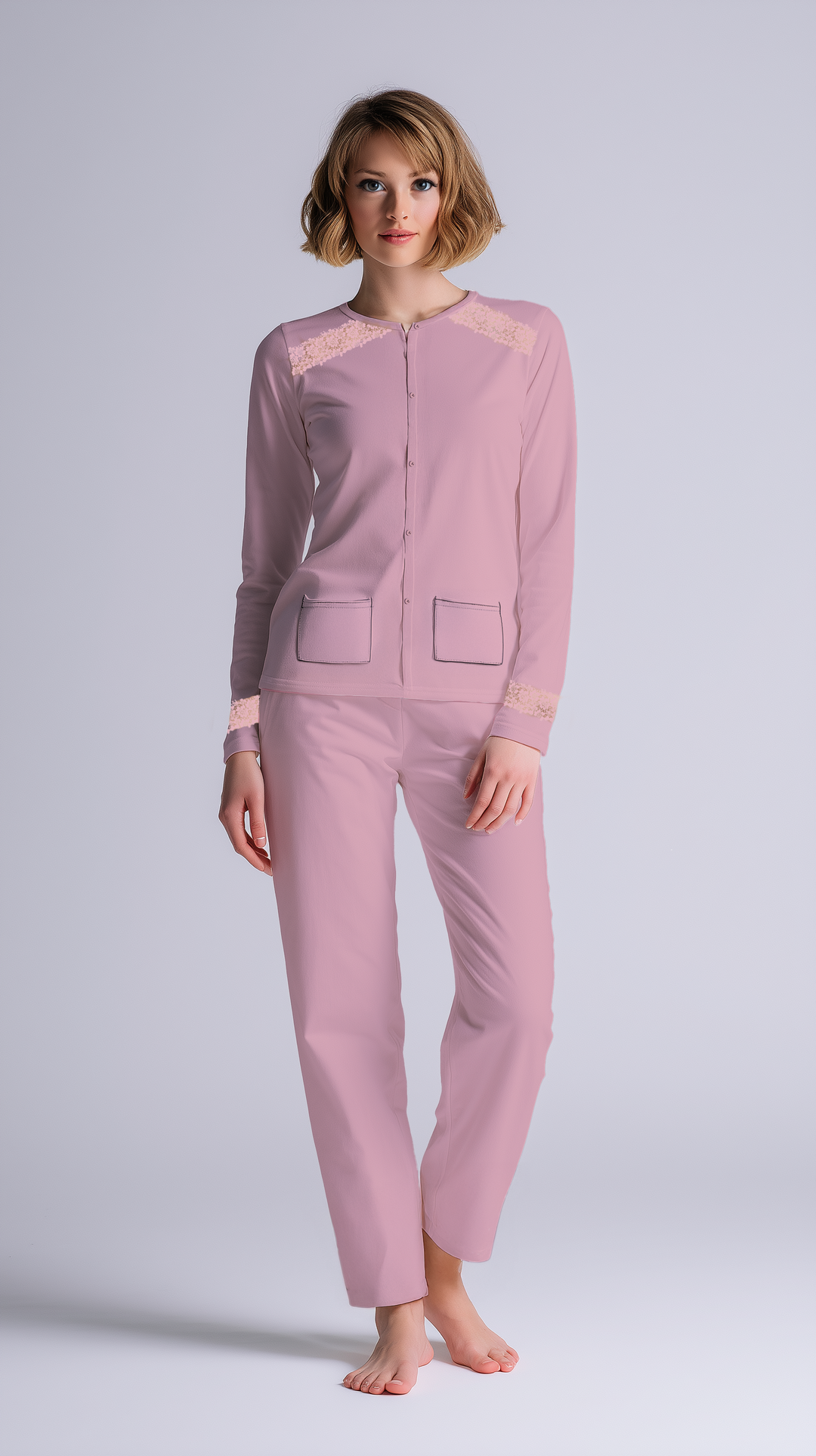 Pigiama Donna  Manica Lunga Pantalone Lungo Aperto