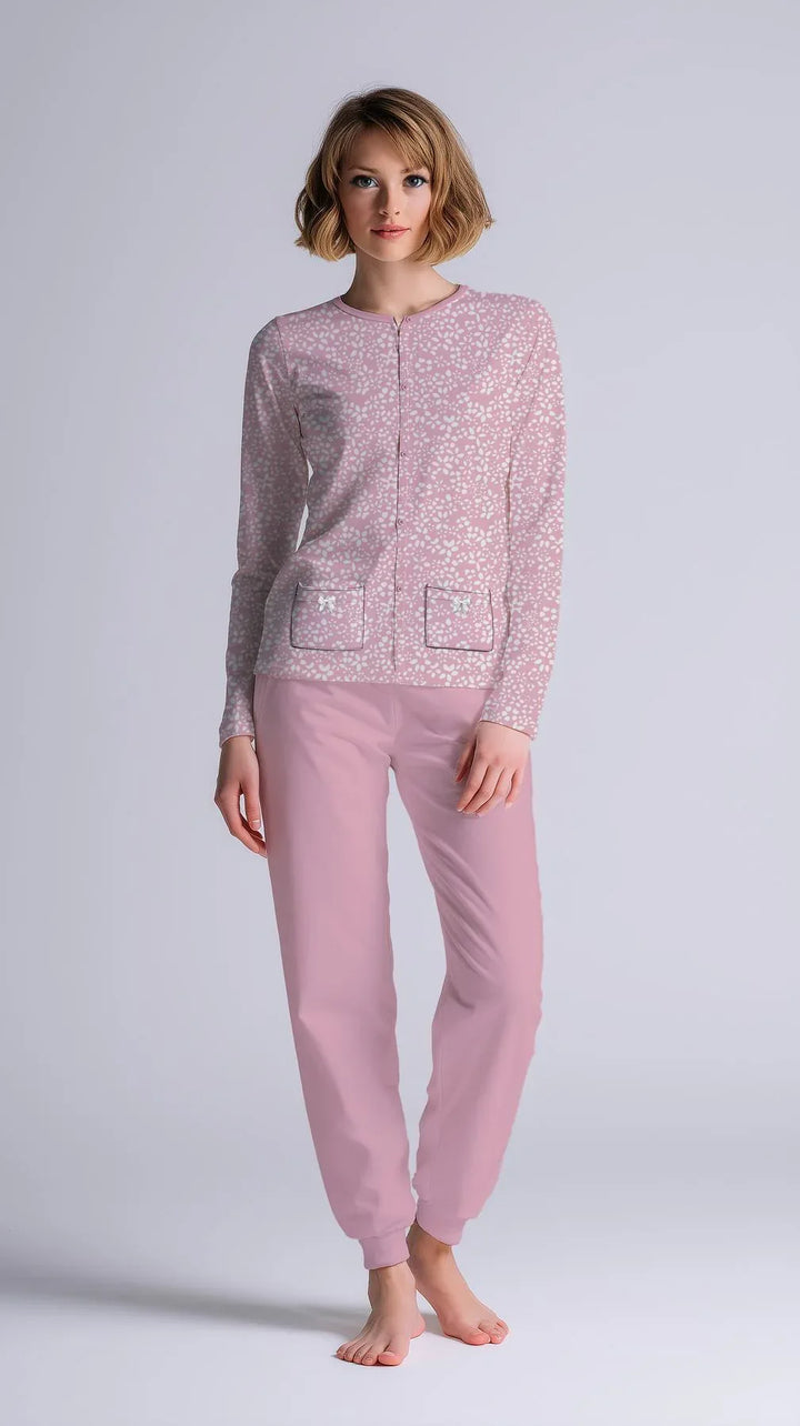 Pigiama Donna Manica Lunga Pantalone Lungo Aperto - Kisené