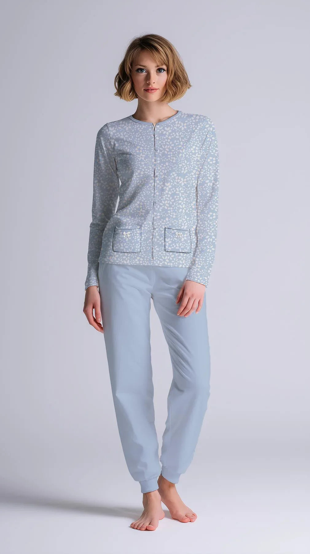 Pigiama Donna Manica Lunga Pantalone Lungo Aperto - Kisené