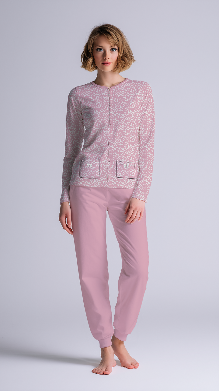 Pigiama Donna  Manica Lunga Pantalone Lungo Aperto