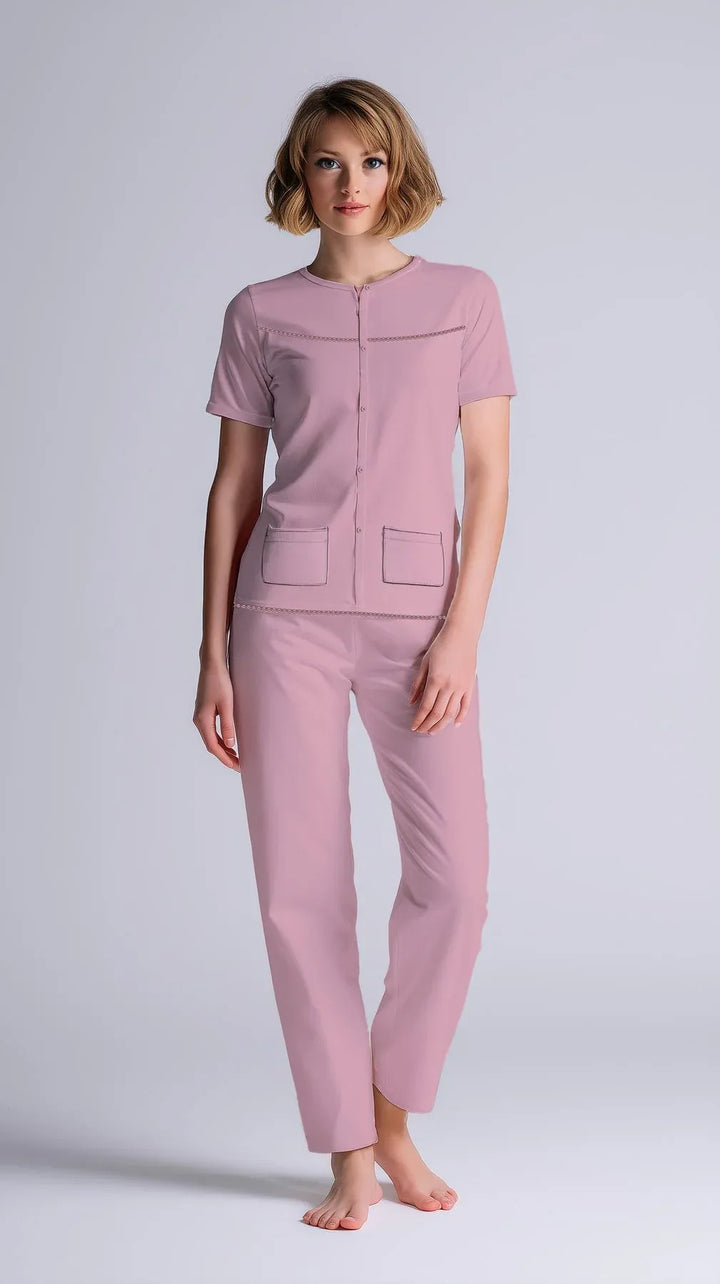 Pigiama Donna Mezza Manica Pantalone Lungo Aperto - Kisené