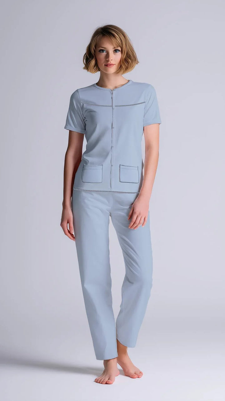 Pigiama Donna Mezza Manica Pantalone Lungo Aperto - Kisené