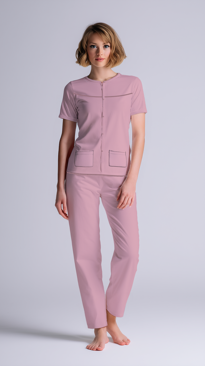 Pigiama Donna Mezza Manica Pantalone Lungo Aperto