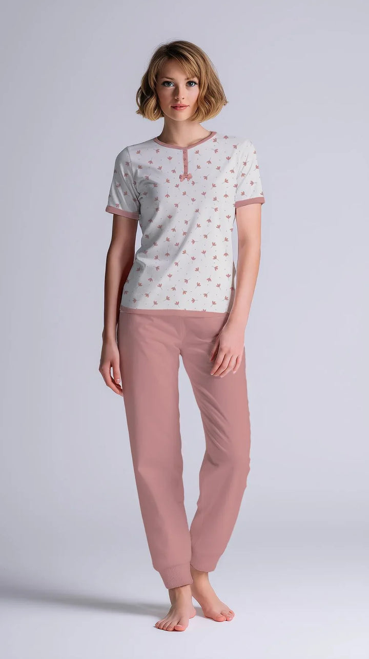Pigiama Donna Serafino Mezza Manica Pantalone Lungo - Kisené