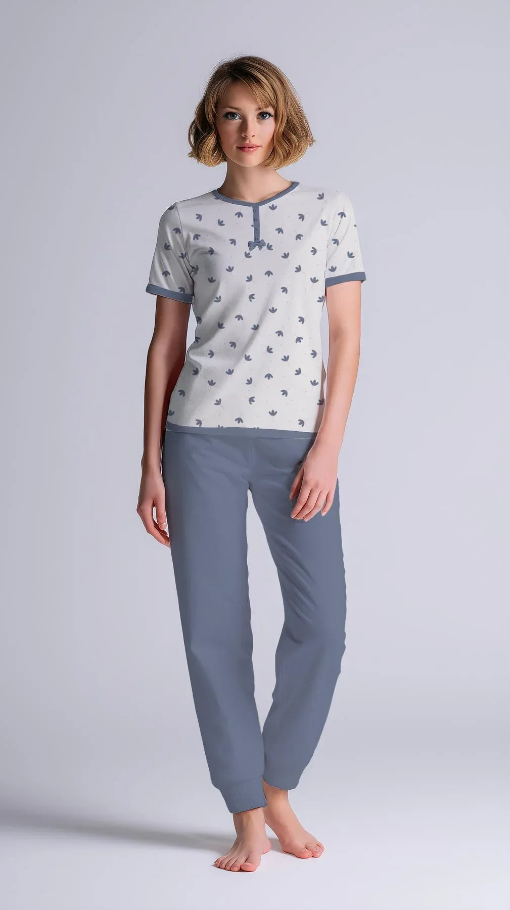 Pigiama Donna Serafino Mezza Manica Pantalone Lungo - Kisené