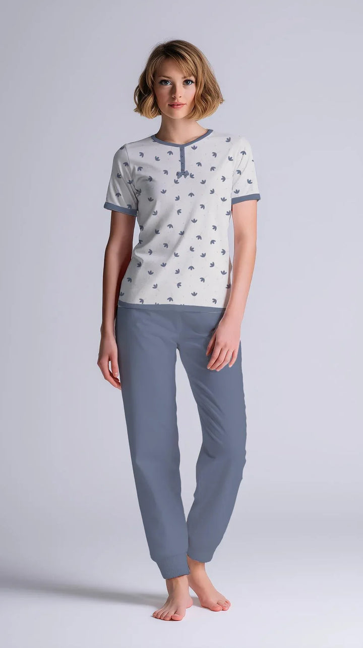 Pigiama Donna Serafino Mezza Manica Pantalone Lungo - Kisené