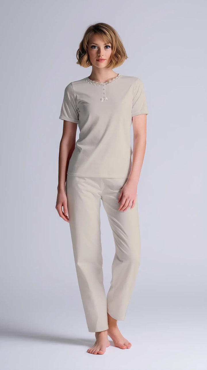 Pigiama Donna Serafino Mezza Manica Pantalone Lungo - Kisené