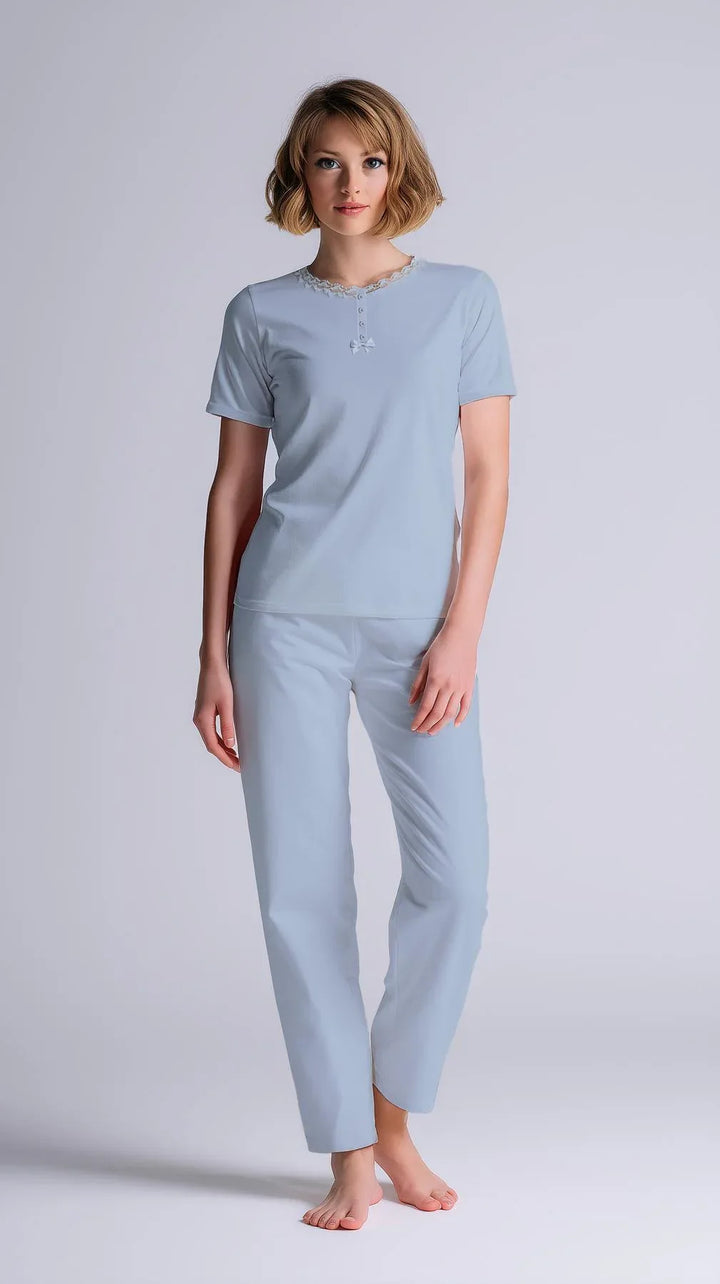 Pigiama Donna Serafino Mezza Manica Pantalone Lungo - Kisené