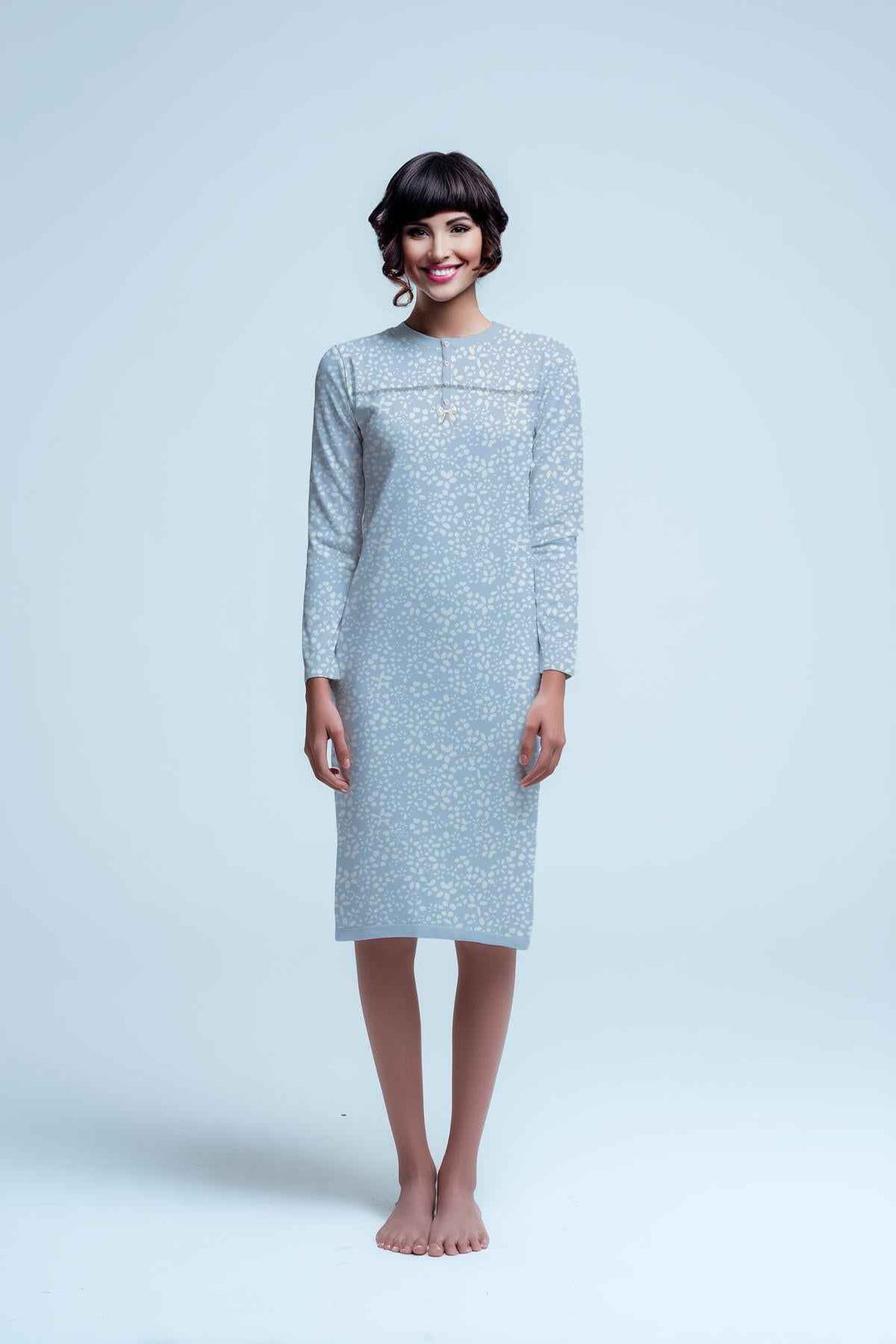 KIWEAR Camicia da notte Jersey Manica Lunga Donna - Vestibilità Lunga