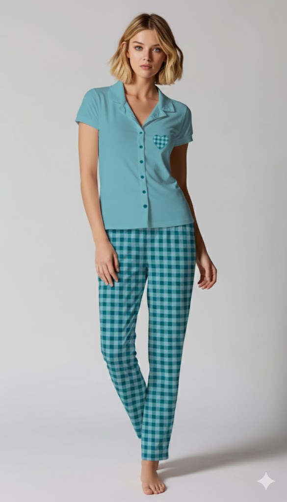 Pigiama Donna Mezza Manica Pantalone Lungo Aperto