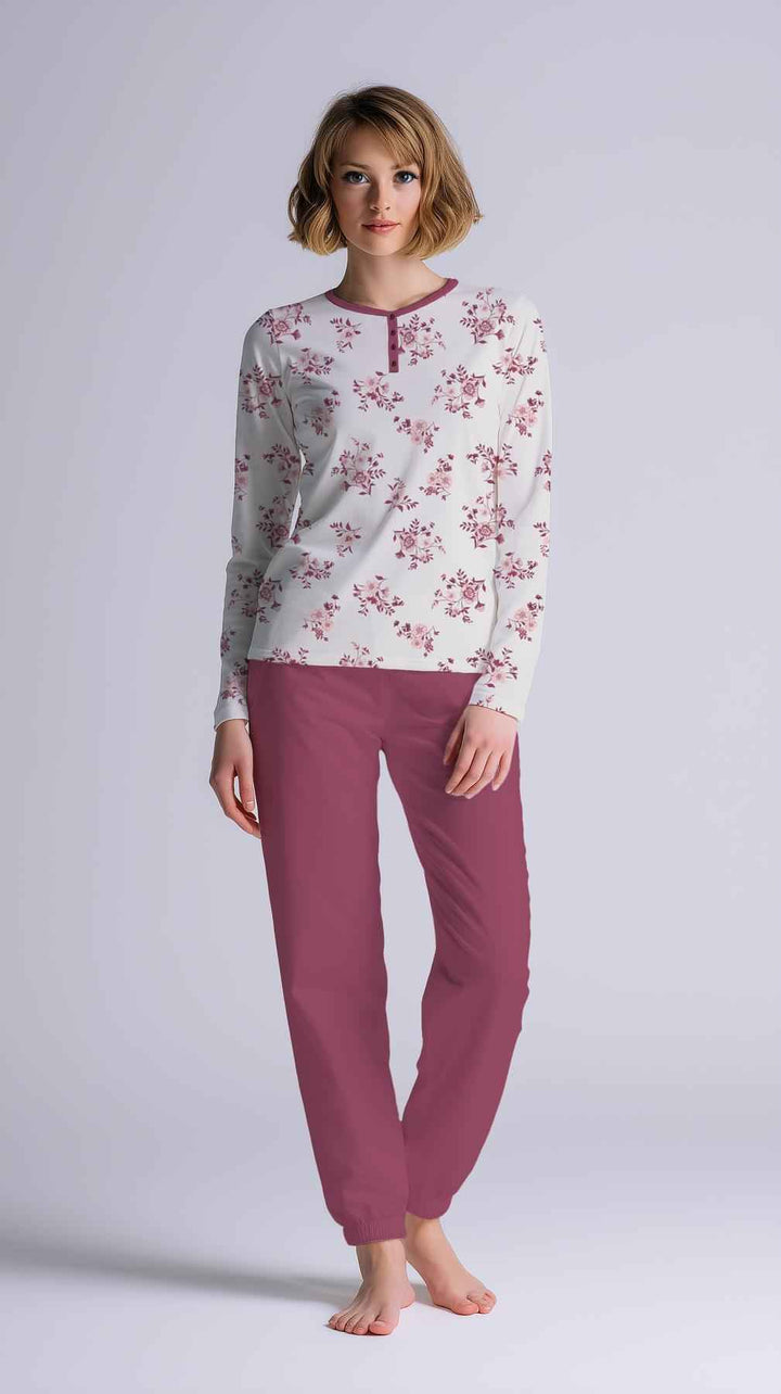 Pigiama Donna Serafino Manica Lunga Pantalone Lungo