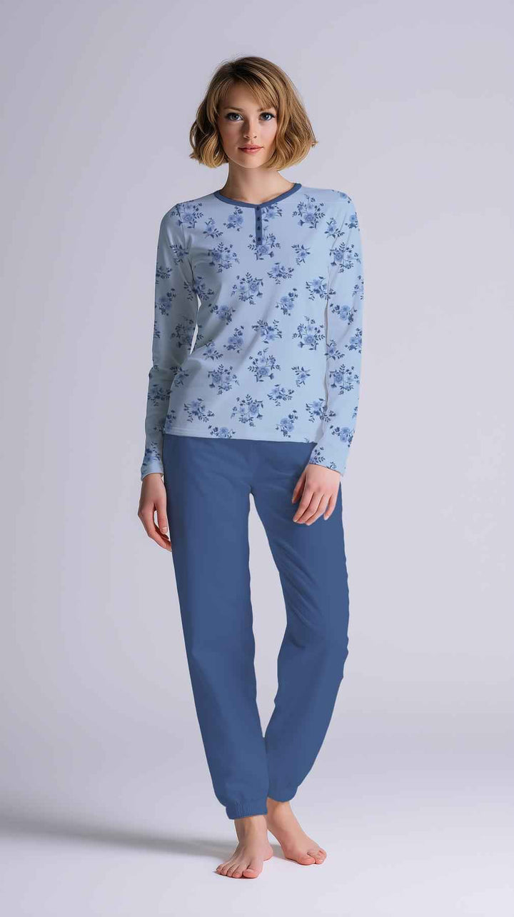 Pigiama Donna Serafino Manica Lunga Pantalone Lungo