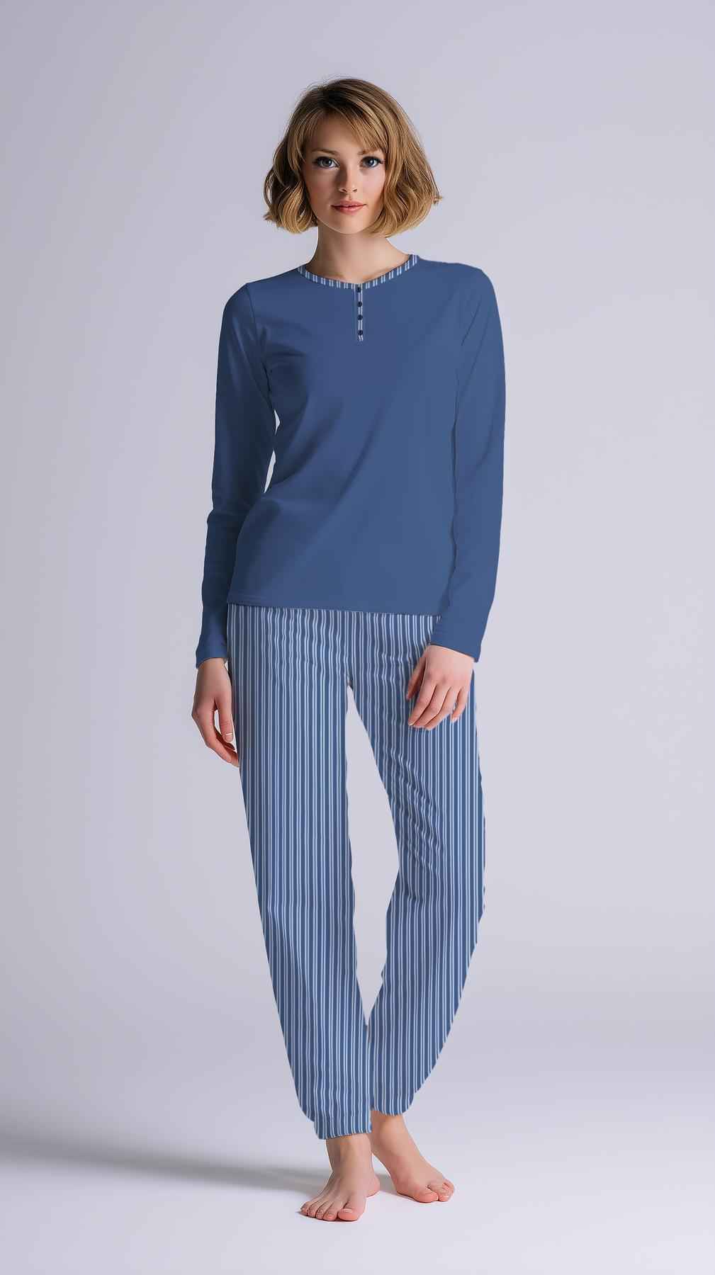 Pigiama Donna Serafino Manica Lunga Pantalone Lungo