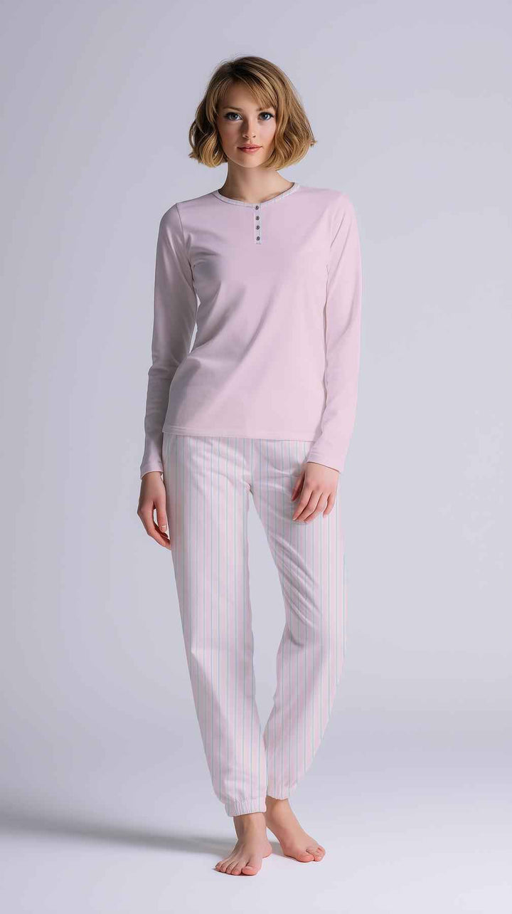 Pigiama Donna Serafino Manica Lunga Pantalone Lungo