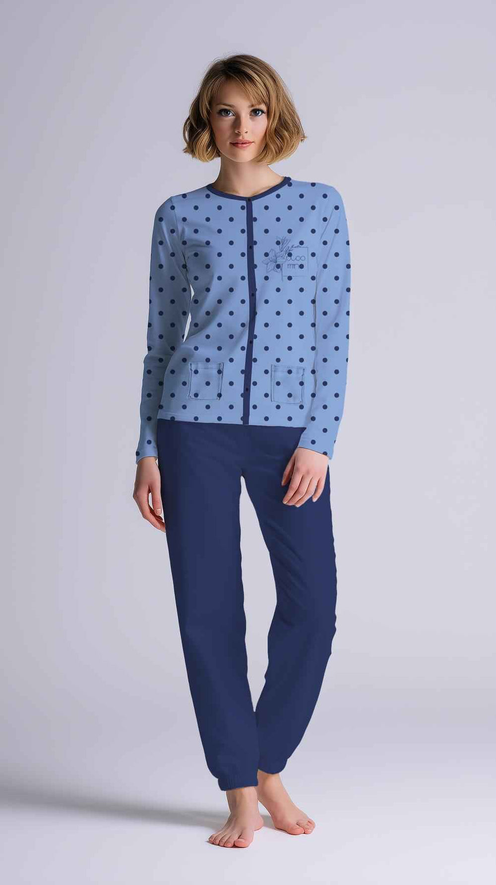 Pigiama Donna Manica Lunga Pantalone Lungo Aperto