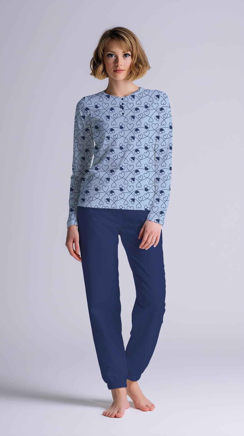 Pigiama Donna Serafino Manica Lunga Pantalone Lungo