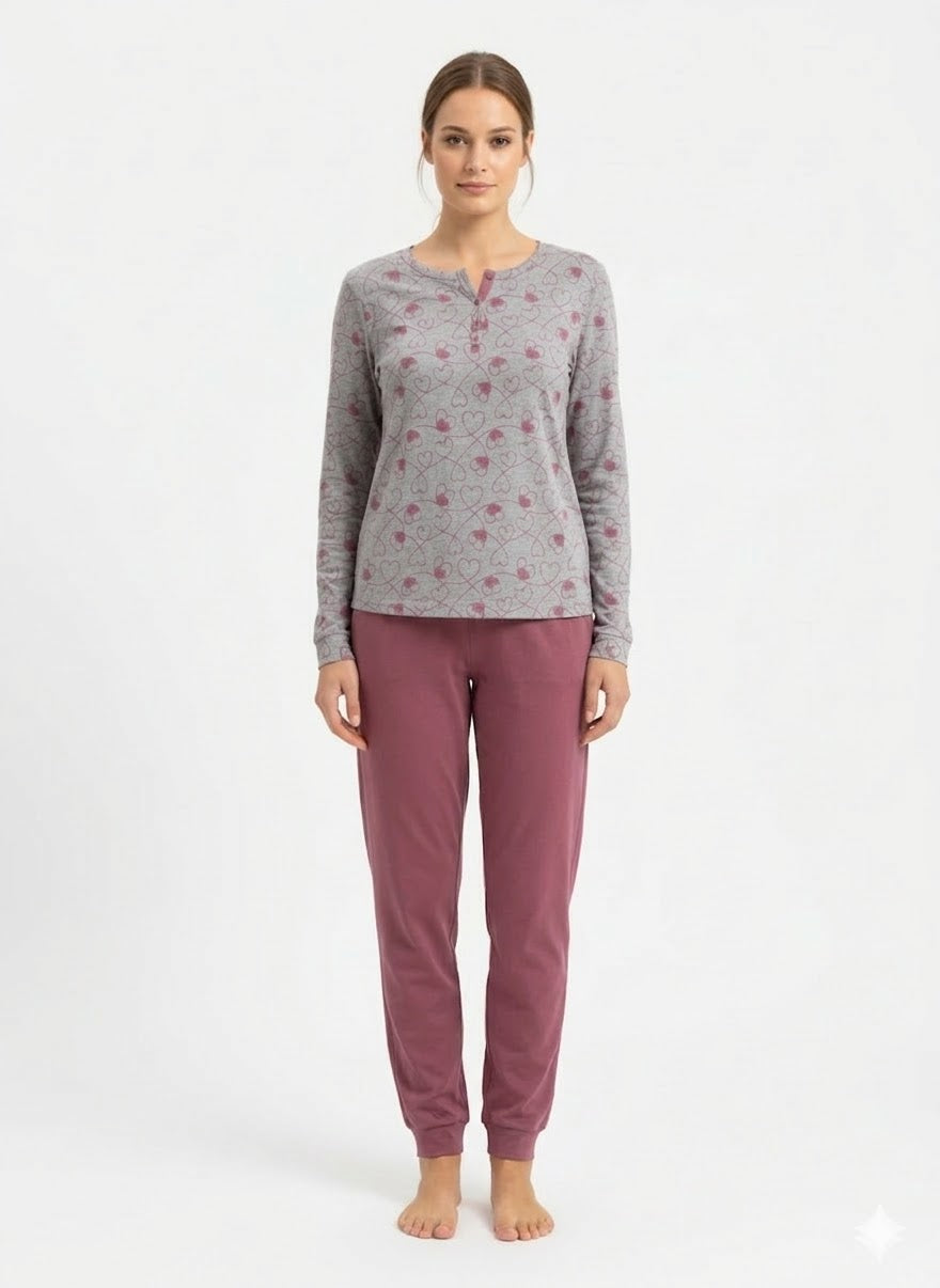 Pigiama Donna Serafino Manica Lunga Pantalone Lungo