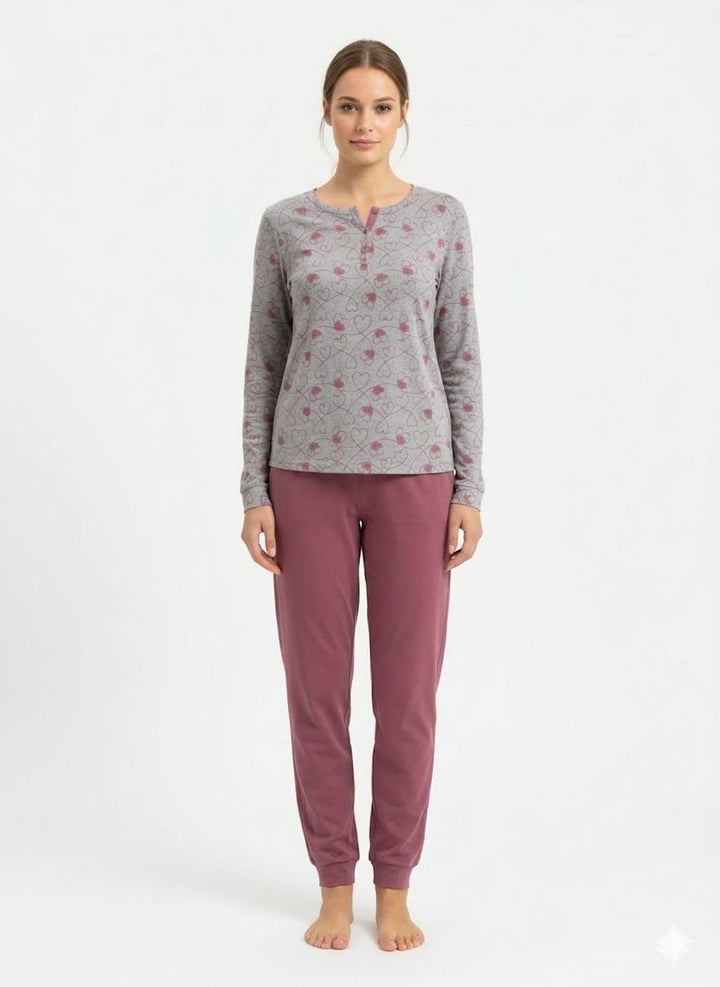 Pigiama Donna Serafino Manica Lunga Pantalone Lungo