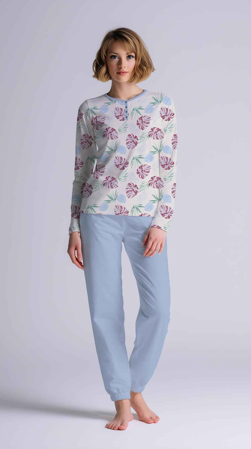 Pigiama Donna Serafino Manica Lunga Pantalone Lungo