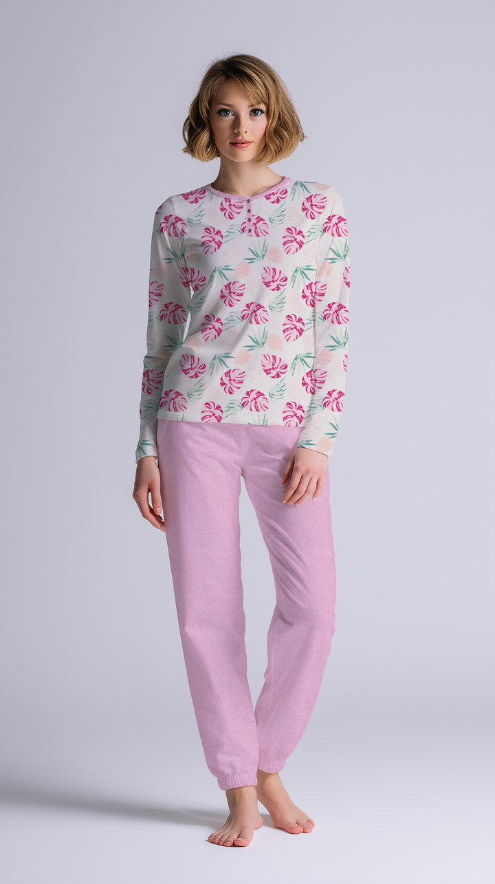 Pigiama Donna Serafino Manica Lunga Pantalone Lungo