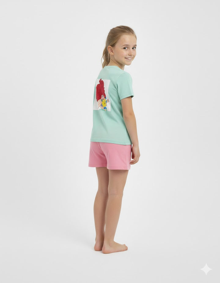 Pigiama Bimba Mezza Manica Pantalone Corto Disegno Ariel