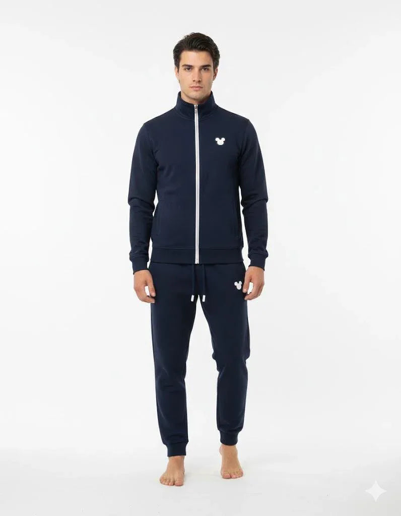 Set Uomo Manica Lunga Pantalone Lungo Felpa Non Garzata Full Zip Disegno Mickey - Kisené